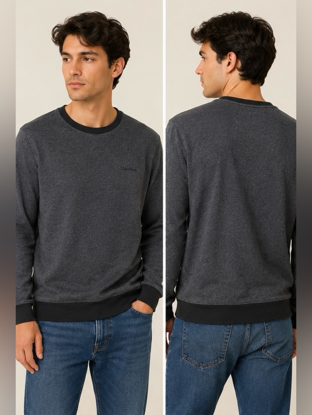 Calvin Klein Mens Medium Crewneck Sweatshirt Dark Grey Pullover Sweater